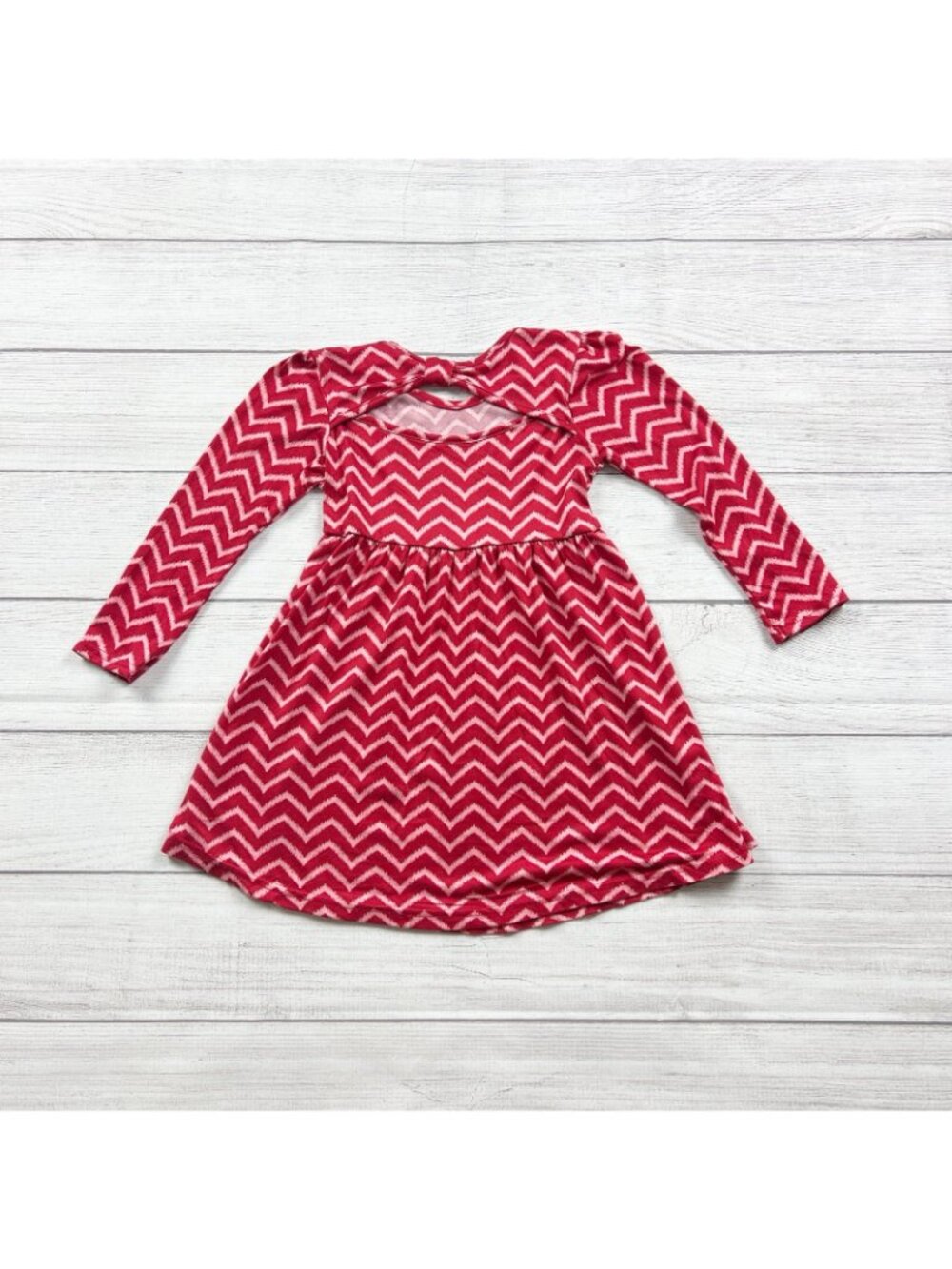 Picapino Toddler Girls Chevron Print Long Sleeve Dress Red 4T - Picture 3 of 3